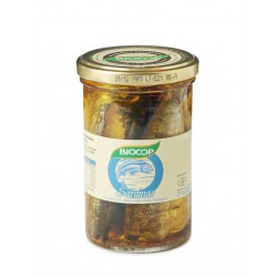 SARDINES IN GLASS POT  WITH OLIVE OIL  BIOCOP 195 G